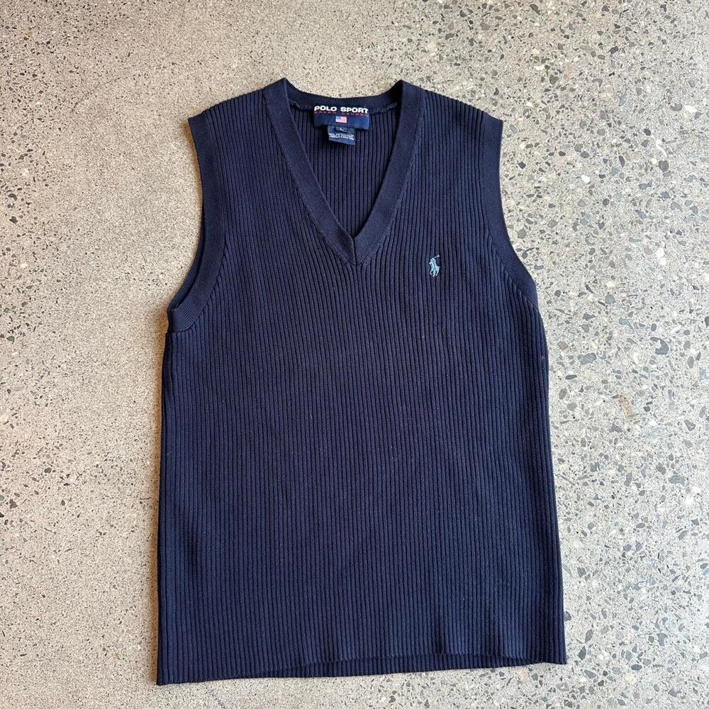 Polo Sport Ralph Lauren Women’s Large Sweater Vest Navy Ribbed Cotton Preppy